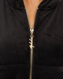 Velour Zip Hoodie - Black