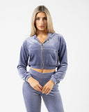 Velour Zip Hoodie - Dusty Blue
