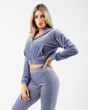 Velour Zip Hoodie - Dusty Blue