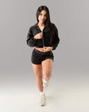 Velour Zip Hoodie - Black